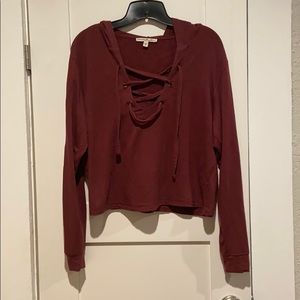 EXPRESS cropped burgundy hooded sweatshirt